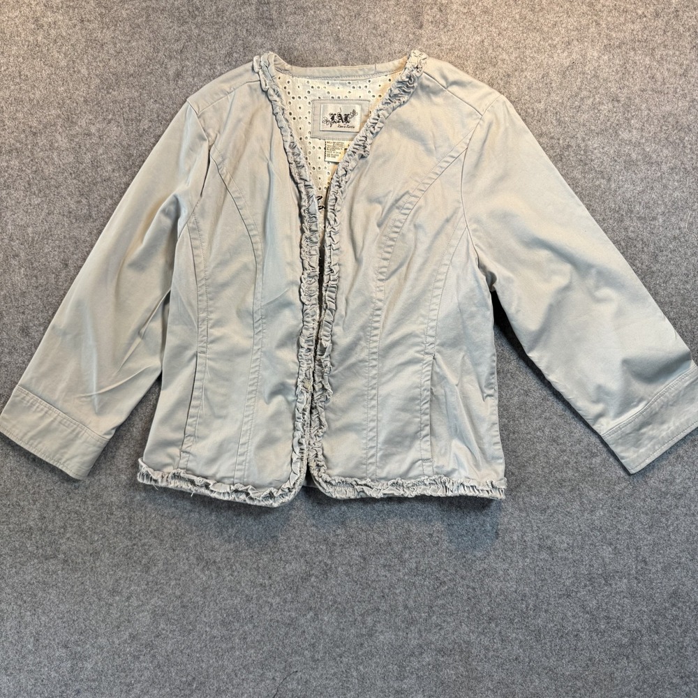 Live a Little Ruffle Trim Jacket Medium Gray Cotton Eyelet Lining‎
